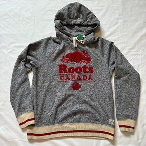 Roots Gray Red Big Spellout Logo Pullover Hoodie M